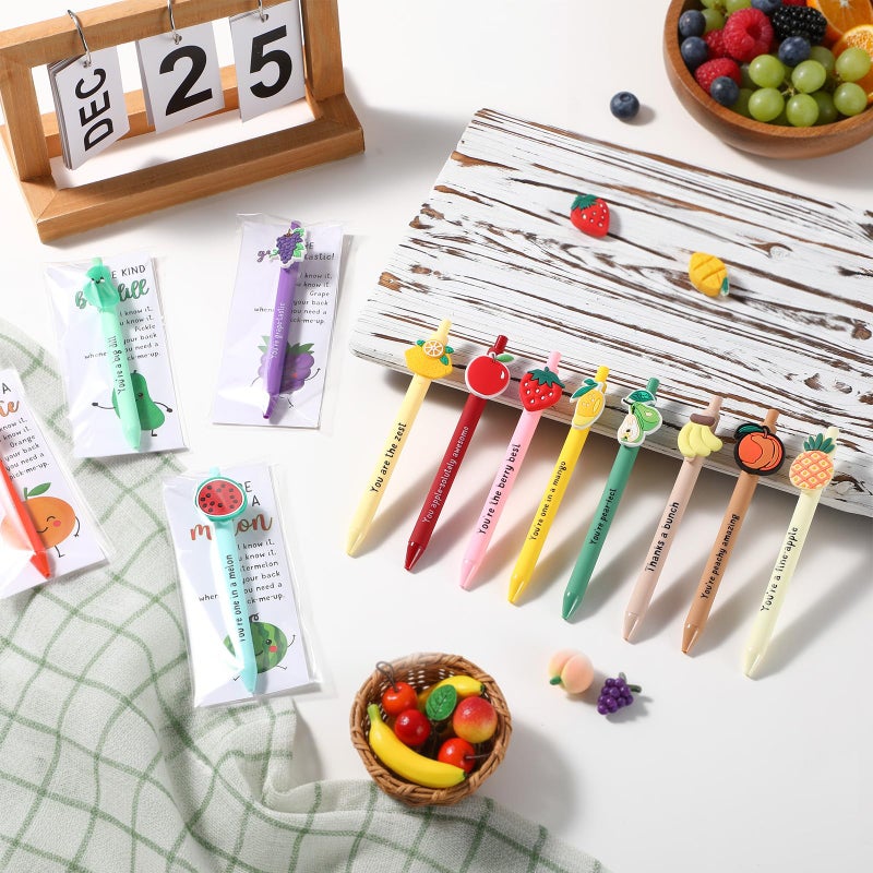 Dunzoom 24 Sets Positive Fruit Pens Bulk Coworkers Appreciation Gifts Funny Affirmative Pens with Inspirational Cards for Students from Teacher Gift for Staff Employee Birthday Office Social Worker - Image 4