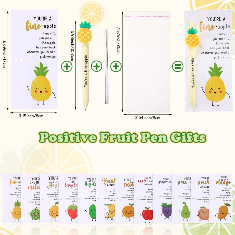 Dunzoom 24 Sets Positive Fruit Pens Bulk Coworkers Appreciation Gifts Funny Affirmative Pens with Inspirational Cards for Students from Teacher Gift for Staff Employee Birthday Office Social Worker - Image 3