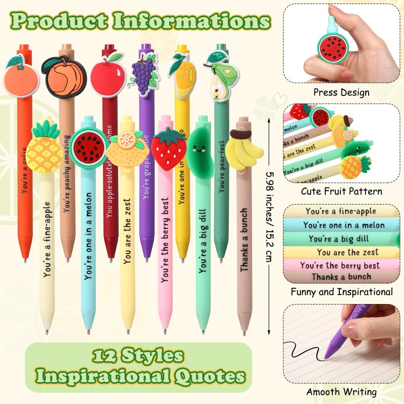 Dunzoom 24 Sets Positive Fruit Pens Bulk Coworkers Appreciation Gifts Funny Affirmative Pens with Inspirational Cards for Students from Teacher Gift for Staff Employee Birthday Office Social Worker - Image 2