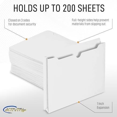ACTIVITYYA White File Jackets, 1 Inch Expansion, Letter Size, Reinforced Straight-Cut Tab, 6 Pack - Image 3