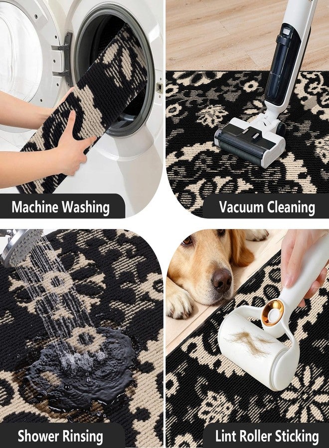 Yamaziot Washable Kitchen Rug Sets of 3, Non Slip Kitchen Mats for Floor, High-Low Textured Kitchen Runner Rugs Absorbent Stain Resistant Floor Carpet for Hallway, Laundry, Sink (Black&Beige) - Image 5