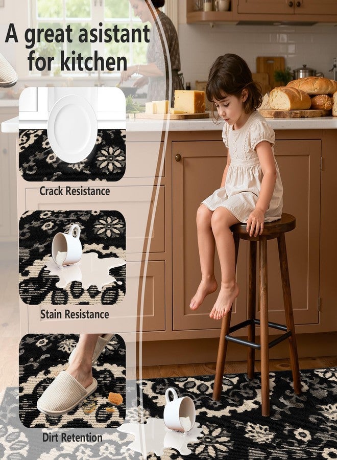 Yamaziot Washable Kitchen Rug Sets of 3, Non Slip Kitchen Mats for Floor, High-Low Textured Kitchen Runner Rugs Absorbent Stain Resistant Floor Carpet for Hallway, Laundry, Sink (Black&Beige) - Image 3