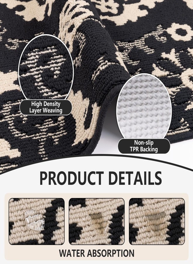 Yamaziot Washable Kitchen Rug Sets of 3, Non Slip Kitchen Mats for Floor, High-Low Textured Kitchen Runner Rugs Absorbent Stain Resistant Floor Carpet for Hallway, Laundry, Sink (Black&Beige) - Image 4