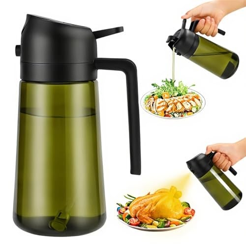 Aovdy Olive Oil Sprayer for Cooking, 2 In 1 Glass Oil Dispenser 16oz- 470ml Premium Spray Bottle for Kitchen Gadgets and Air Fryer Accessories, Salad, BBQ - Dark Green - Image 1