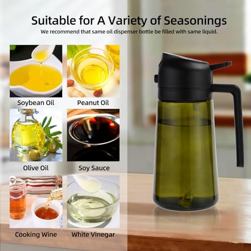 Aovdy Olive Oil Sprayer for Cooking, 2 In 1 Glass Oil Dispenser 16oz- 470ml Premium Spray Bottle for Kitchen Gadgets and Air Fryer Accessories, Salad, BBQ - Dark Green - Image 4