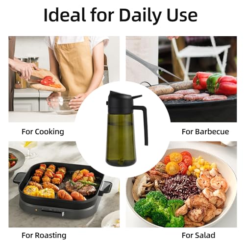 Aovdy Olive Oil Sprayer for Cooking, 2 In 1 Glass Oil Dispenser 16oz- 470ml Premium Spray Bottle for Kitchen Gadgets and Air Fryer Accessories, Salad, BBQ - Dark Green - Image 3