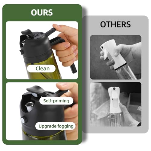 Aovdy Olive Oil Sprayer for Cooking, 2 In 1 Glass Oil Dispenser 16oz- 470ml Premium Spray Bottle for Kitchen Gadgets and Air Fryer Accessories, Salad, BBQ - Dark Green - Image 5