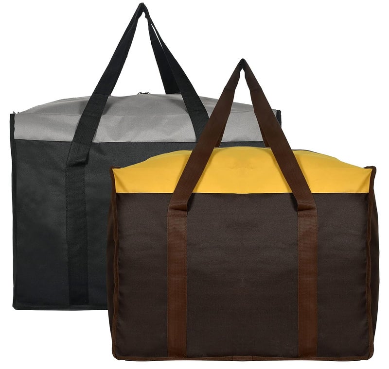 Kuber Industries Kuber Industries Medium Size MultiPurpose Storage BagClothing Storage OrganizerToy Storage BagStationery Paper Storage Bag with Zipper Closure and Strong HandlePack of 2 Brown Grey  - Image 1
