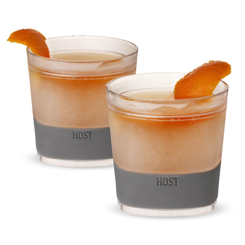 Host Freeze Cooling cups set of 2, Old Fashioned Glass with Silicone band for Bourbon, Scotch, and Whiskey, Whisky Gifts for Men, Grey - Image 1