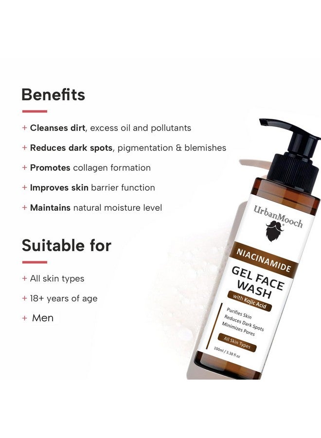 UrbanMooch Bright & Even Tone Gel Face Wash with Niacinamide, Vitamin E and Kojic Acid | Daily Gentle Face Wash For Men for Tan, Pigmentation, Uneven Tone, Niacinamide Face Wash,100ml - Image 3