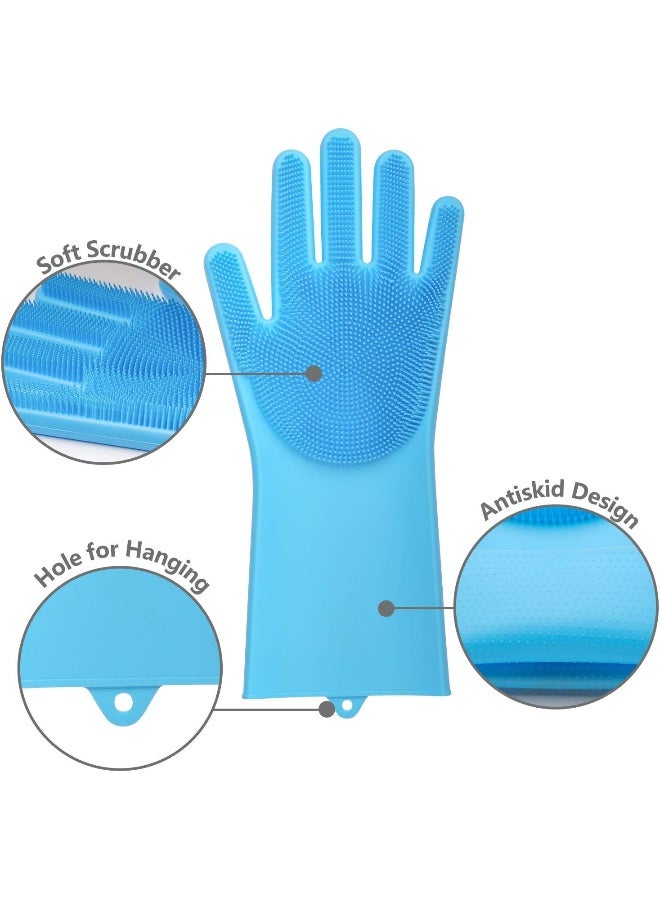 Reusable Dishwashing Scrubber Silicone Gloves with Bristles in 4 colors│1 Pair Gloves - Heat Resistant │Scrubber Household Washing Gloves for Kitchen, Car, Pet care, Dishes, and Food - Blue - Image 2