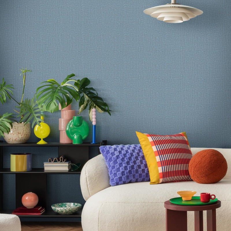 WADILE Grasscloth Peel and Stick Wallpaper 15.7in x 78.7in, Textured Contact Paper for Cabinets, Faux Linen Wall Paper Pull and Stick, Fabric Vinyl Wallpaper Self Adhesive Navy Blue - Image 3