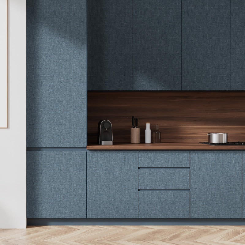 WADILE Grasscloth Peel and Stick Wallpaper 15.7in x 78.7in, Textured Contact Paper for Cabinets, Faux Linen Wall Paper Pull and Stick, Fabric Vinyl Wallpaper Self Adhesive Navy Blue - Image 5