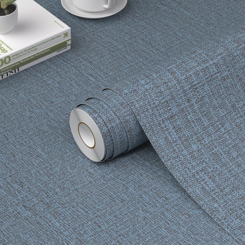 WADILE Grasscloth Peel and Stick Wallpaper 15.7in x 78.7in, Textured Contact Paper for Cabinets, Faux Linen Wall Paper Pull and Stick, Fabric Vinyl Wallpaper Self Adhesive Navy Blue - Image 1