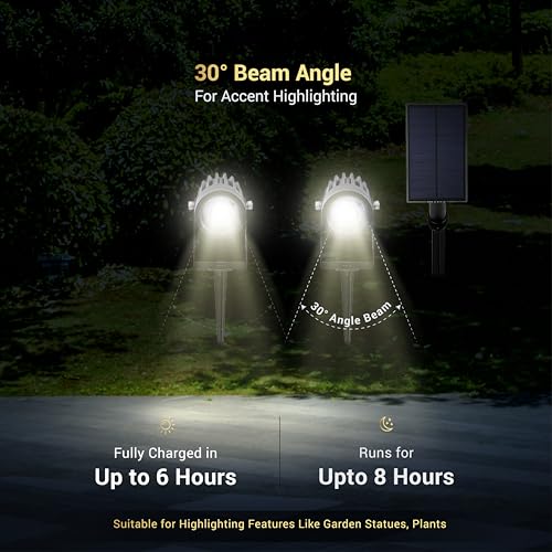 Dylect® Luxe Solar Garden Light for Garden, Resort/Hotel | Spot Light for Outdoor Plants, Balcony with Powerful Twin LED, Up to 8Hr Run-Time, IP44 Waterproof, Auto On-Off (Ground Mount, Cool White) - Image 5