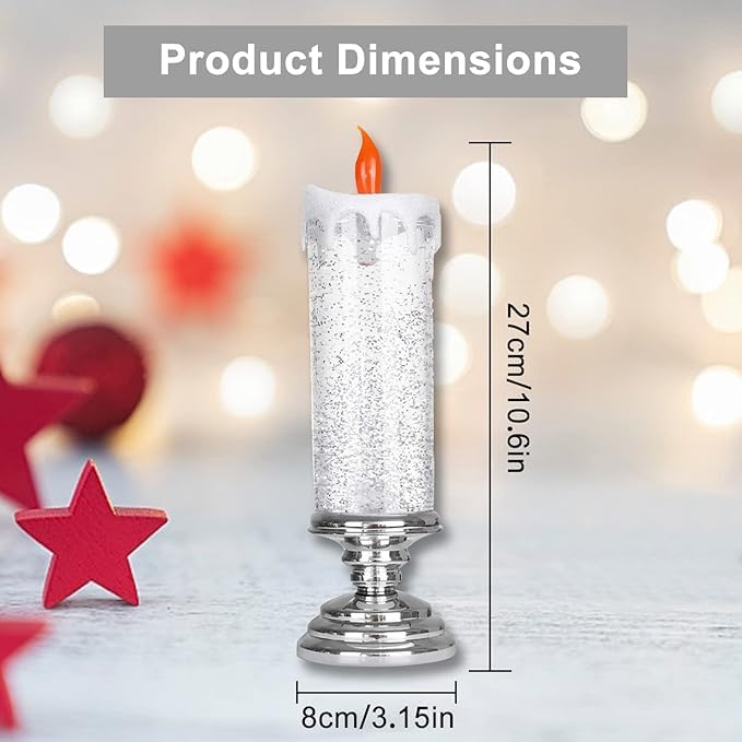 YumSur Christmas Candles with Pedestal 7 Color Changing USB Rechargeable or Battery Color Changing Waterproof Rotating Glitter Flameless Candles for Christmas Party Home Decor Silver - Image 3