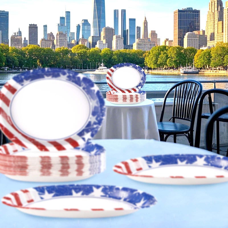Grencian 50Pcs 4th of July Oval Paper Plates 10"" x 12"" Large Heavy Duty Disposable American Flag Patriotic Platters Red Blue White Dessert Plate for Independence Memorial Day Veterans Party Supplies - Image 5