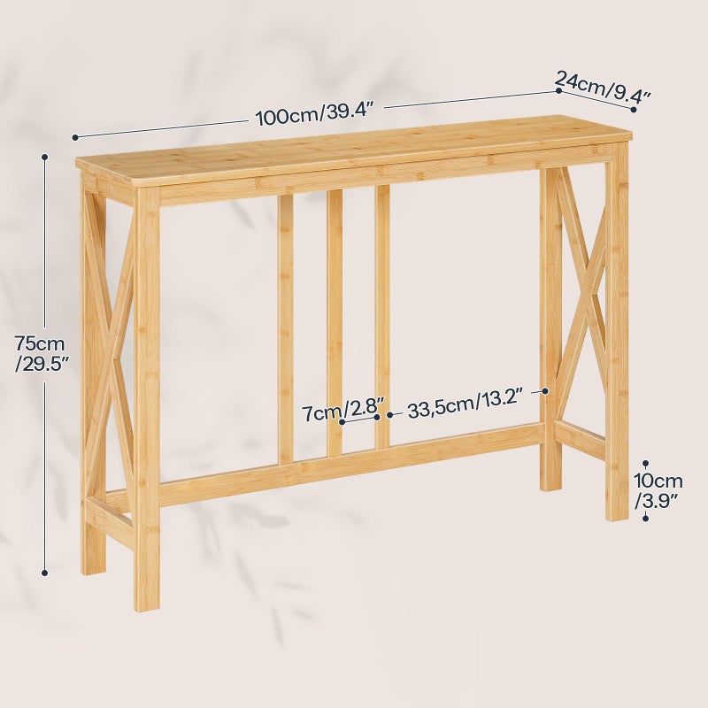 HOOBRO Console Table, 39.4" Entryway Table with X-Shaped Side Frames, Thin Sofa Table, Bamboo Modern Hallway Accent Table, for Hallway, Living Room, Natural YL107XG01 - Image 4