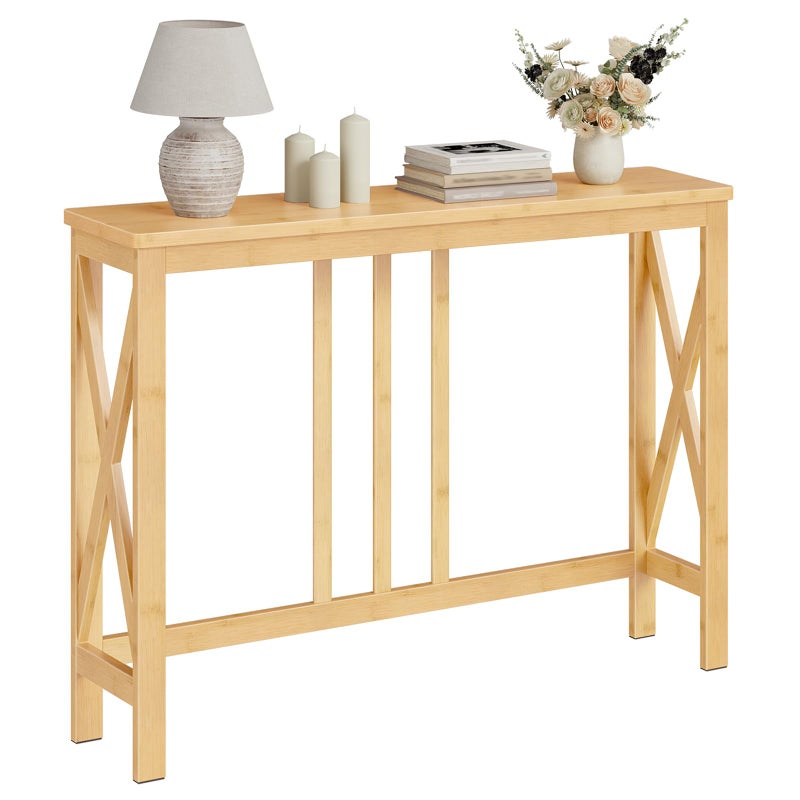 HOOBRO Console Table, 39.4" Entryway Table with X-Shaped Side Frames, Thin Sofa Table, Bamboo Modern Hallway Accent Table, for Hallway, Living Room, Natural YL107XG01 - Image 1