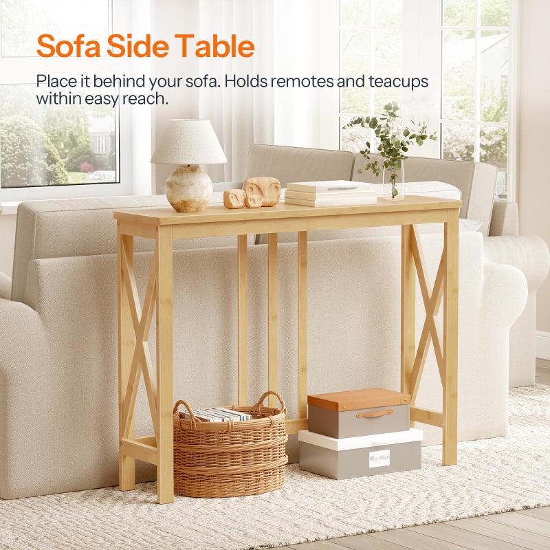 HOOBRO Console Table, 39.4" Entryway Table with X-Shaped Side Frames, Thin Sofa Table, Bamboo Modern Hallway Accent Table, for Hallway, Living Room, Natural YL107XG01 - Image 5