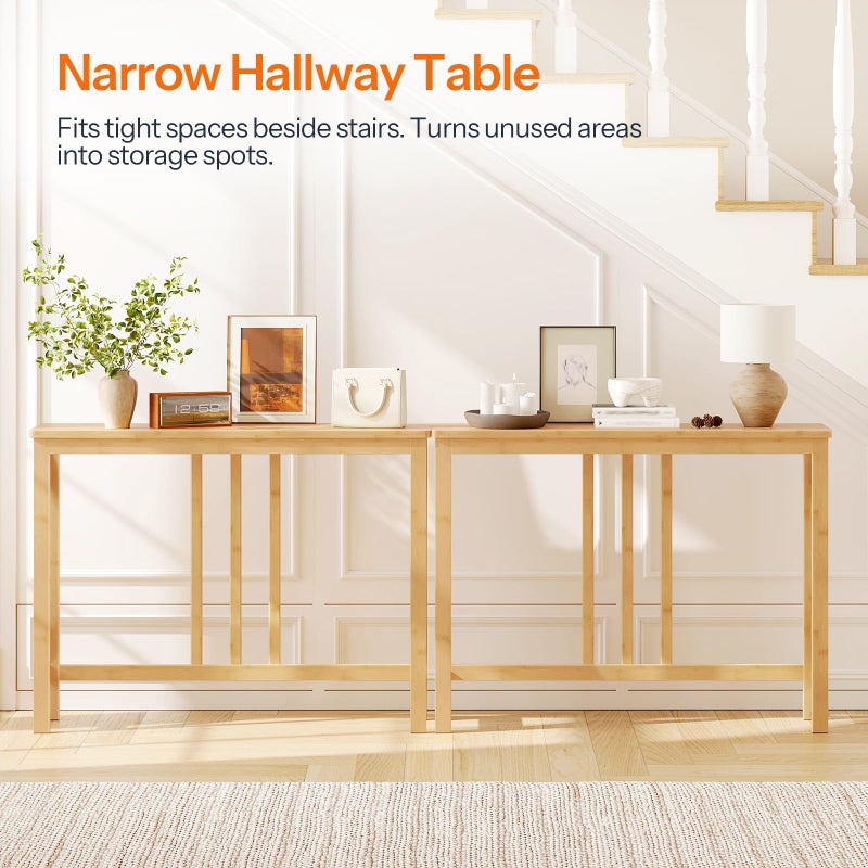 HOOBRO Console Table, 39.4" Entryway Table with X-Shaped Side Frames, Thin Sofa Table, Bamboo Modern Hallway Accent Table, for Hallway, Living Room, Natural YL107XG01 - Image 3