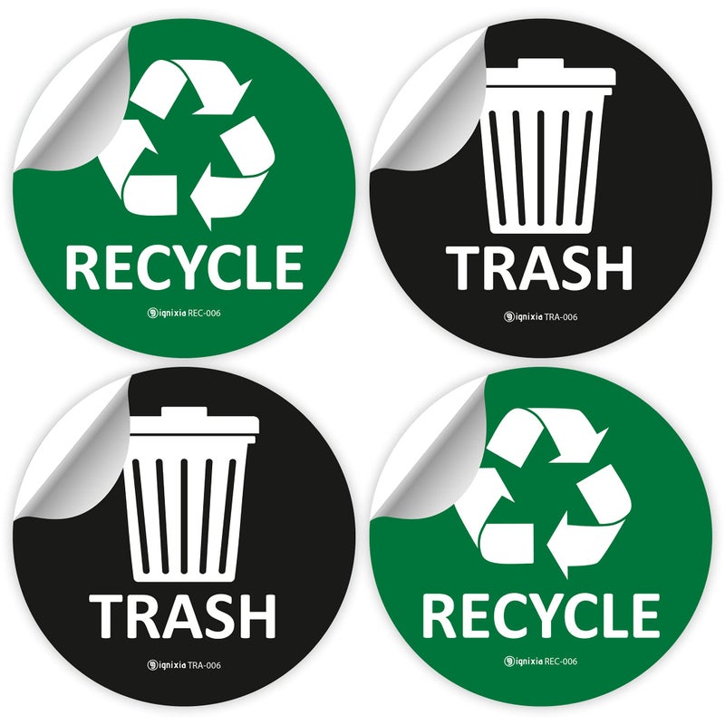 IGNIXIA Recycle Stickers for Trash Can Pack of 02 6x6 Inches Large Blue Green and Black