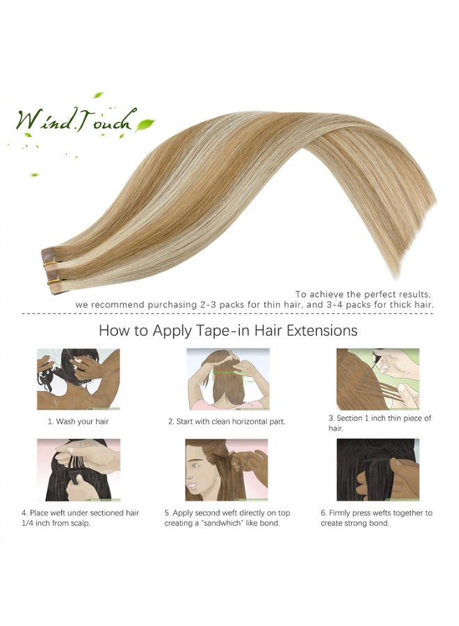 WindTouch Tape in Human Hair Extensions Mixed Bleach Blonde 22Inch 18p613 60g - Image 4