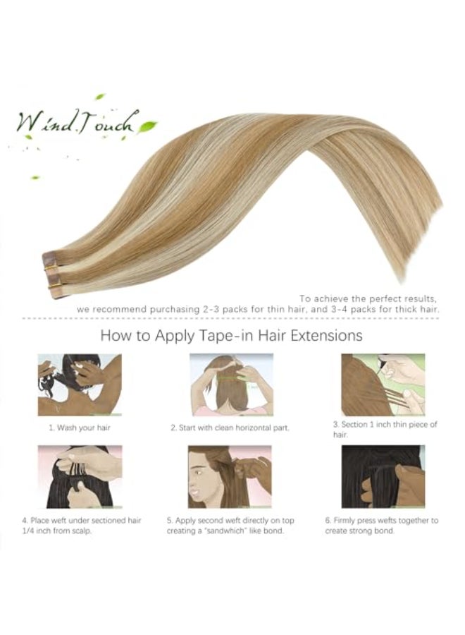 WindTouch Tape in Human Hair Extensions Mixed Bleach Blonde 22Inch 18p613 60g - Image 3