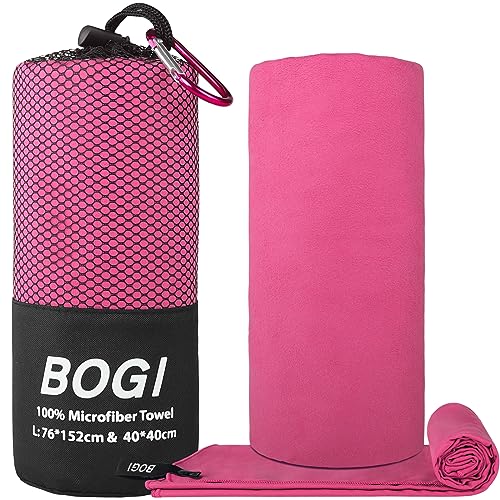 BOGI Microfiber Travel Sports Towel-Quick Dry Towel, Soft Lightweight Microfiber Camping Towel Absorbent Compact Travel Towel for Camping Gym Yoga Swimming Backpacking (L:60''x30''+16''x16''-Hpink) - Image 2