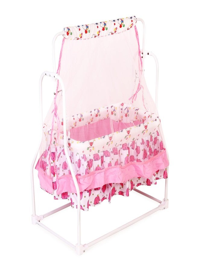 Dharmsaar Premium New Born Baby Cradle with Swing & Mosquito Net, Wheels Safety Belt with Lock, Sturdy & Safe, Polypropylene & Mild Steel (0-12 Months) (Pink) - Image 3