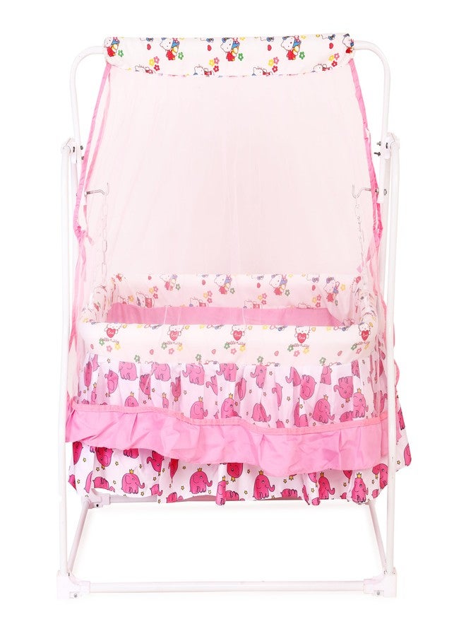 Dharmsaar Premium New Born Baby Cradle with Swing & Mosquito Net, Wheels Safety Belt with Lock, Sturdy & Safe, Polypropylene & Mild Steel (0-12 Months) (Pink) - Image 2