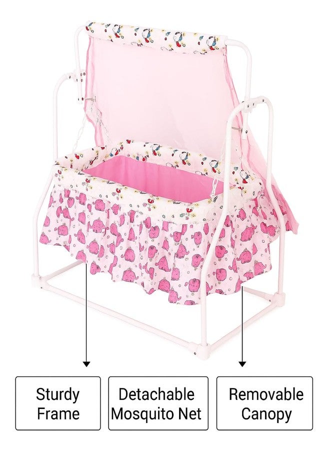 Dharmsaar Premium New Born Baby Cradle with Swing & Mosquito Net, Wheels Safety Belt with Lock, Sturdy & Safe, Polypropylene & Mild Steel (0-12 Months) (Pink) - Image 5