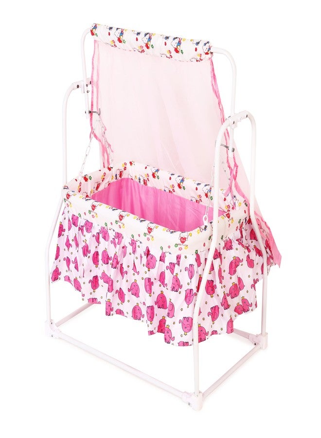 Dharmsaar Premium New Born Baby Cradle with Swing & Mosquito Net, Wheels Safety Belt with Lock, Sturdy & Safe, Polypropylene & Mild Steel (0-12 Months) (Pink) - Image 1