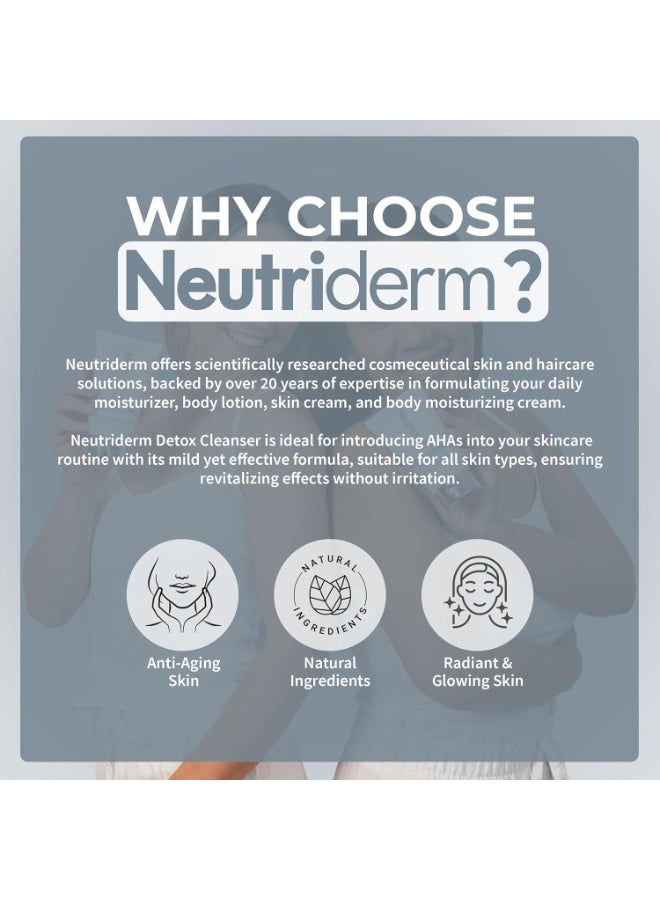 نيوتري ديرم منظف ​​الوجه نيوتريديرم ديتوكس، منظف لطيف مقشر للوجه مع حمض الجليكوليك والصوديوم Pca للبشرة المتوهجة، غسول الوجه فائق الترطيب - غسول الوجه بحمض الجليكوليك للبشرة العادية إلى الدهنية - 120 مل - Image 2