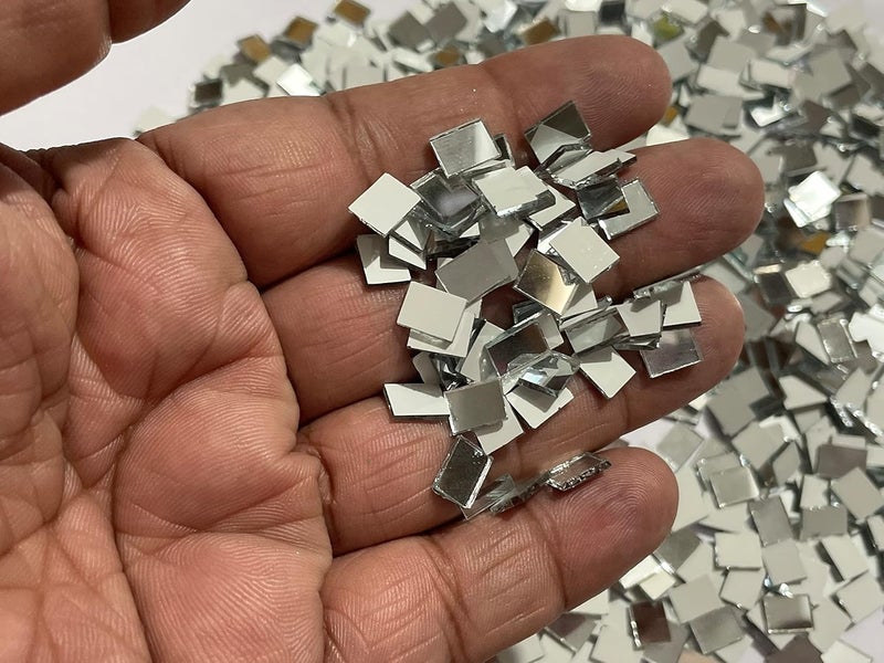 OMX OMX Silver Mosaic Mirror Pieces for Embroidery Craft Making Kit for Jewellery Crafts Making Small Rectangular Shape 8mm x 6mm 600 Pc Silver Mirror  - Image 2