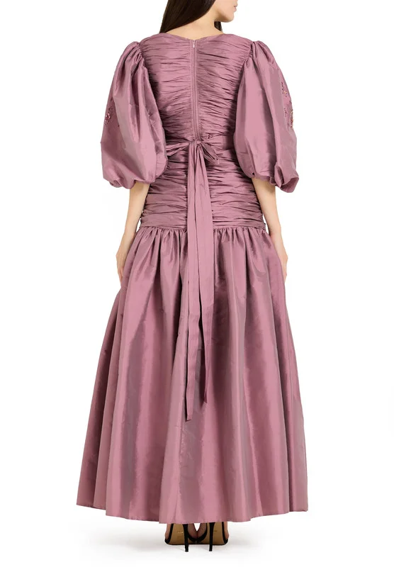 Amri Ruched Detailed Dropped Waist Dress in Taffeta