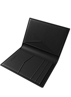 LEVELO Bifold Genuine Leather With Debossed Logo Pocket Organizer / Cash & Card Slot / Compact Design / Lightweight / Multiple Compartment  - Black  - Image 1