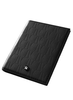 LEVELO Bifold Genuine Leather With Debossed Logo Pocket Organizer / Cash & Card Slot / Compact Design / Lightweight / Multiple Compartment  - Black  - Image 2