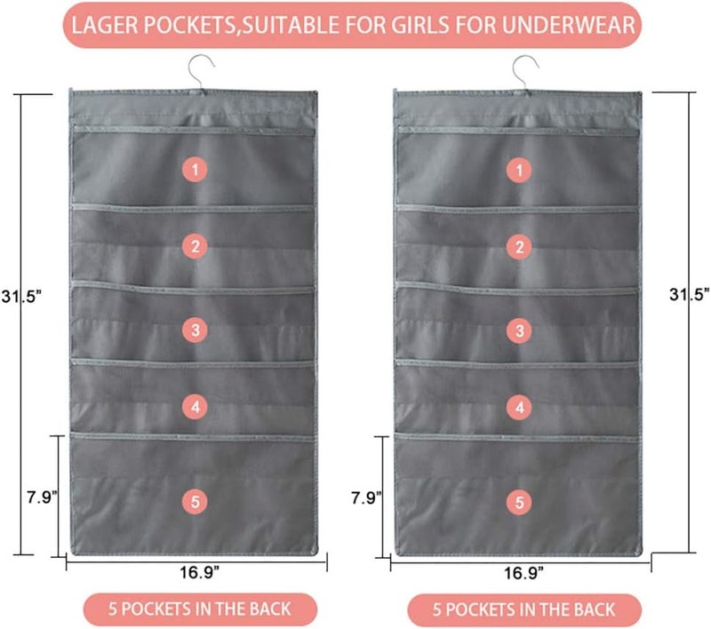 Bseash Enlarged Closet Hanging Bra Organizer with Rotating Metal Hanger, Dual Sided Wall Shelf Wardrobe Mesh Pockets Hanging Storage Bag for Bra Socks Underwear Underpants - Image 2