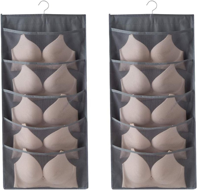 Bseash Enlarged Closet Hanging Bra Organizer with Rotating Metal Hanger, Dual Sided Wall Shelf Wardrobe Mesh Pockets Hanging Storage Bag for Bra Socks Underwear Underpants - Image 1