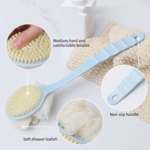 TERXA 2 In 1 Body Brush & Back Brush | Back Scrubber | Double Sided Bath Brush | Long Handled Shower Brush For Wet & Dry | Bathing Tool & Accessories (Pack of 1,Multicolor) - Image 5