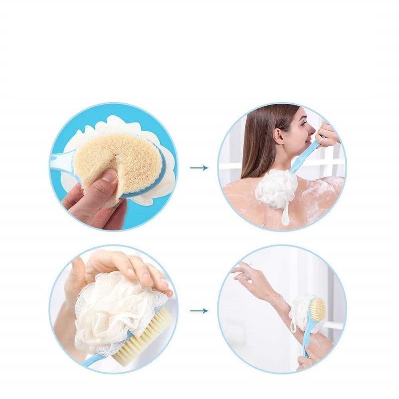 TERXA 2 In 1 Body Brush & Back Brush | Back Scrubber | Double Sided Bath Brush | Long Handled Shower Brush For Wet & Dry | Bathing Tool & Accessories (Pack of 1,Multicolor) - Image 3