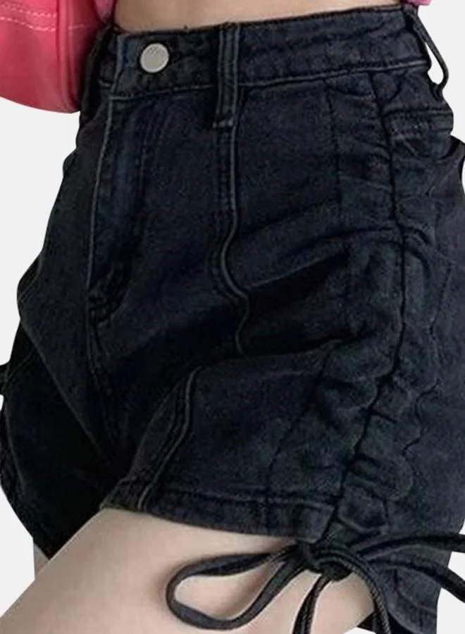 يونيكي Black Slim Fit High-Rise Denim Shorts