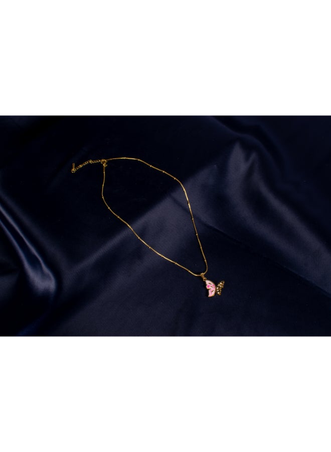 Golden Pink Zirconic Stainless Steel Butterfly Pendant Necklace