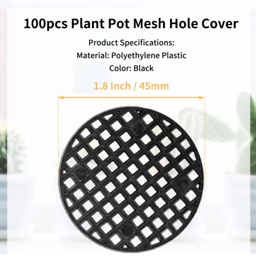 Bivethoi 100pcs Plant Pot Mesh Hole Cover Bonsai Drainage Mesh Insert, Flower Pot Hole Mesh Pad Bottom Grid Mat, Round Mesh Screen Pot Bottom Gasket for Garden Prevent Soil Loss (1.8" / 45mm, Black) - Image 5