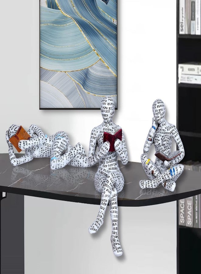 Dawbun 3 Pcs Pulp Reading Women Figurine Decor Thinker Statue Modern Abstract Art Sculpture Resin Collectible Reading Figurines for Living Room Desk Table Bookshelf Shelf Office Desktop Home Decoration - Image 3