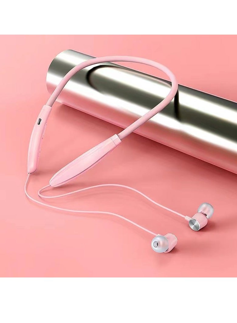 In-ear Bluetooth headset wireless neck-mounted sports running neck-mounted headset pink 