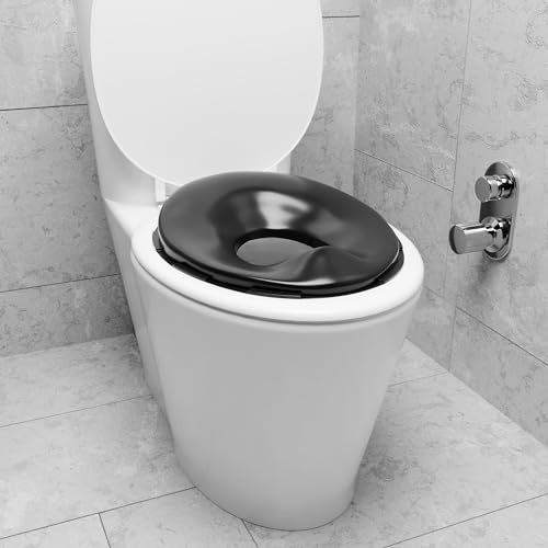 TECHHARK® Baby Potty Training Toilet Seat for Boys And Girls Kids, Non-Slip with Splash Guard, Fits Round & Oval Toilets, Free Includes Storage Hook (BLACK SEAT) - Image 1