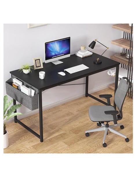 Modern Computer Desk Sturdy Office Desk Simple Writing Desk Study Table with Storage Bag and Hook for Home Office Bedroom Living Room PC Laptop Notebook Table (100 * 50cm, Black)