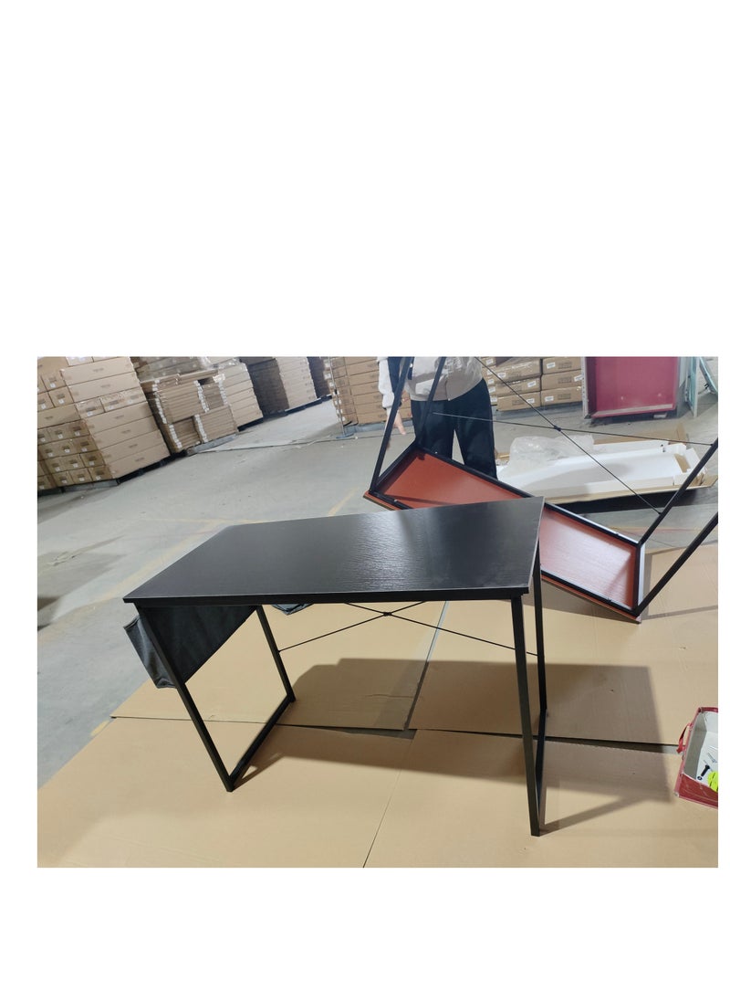 Generic - Modern Computer Desk Sturdy Office Desk Simple Writing Desk Study Table with Storage Bag and Hook for Home Office Bedroom Living Room PC Laptop Notebook Table (100 * 50cm, Black) - Image 1
